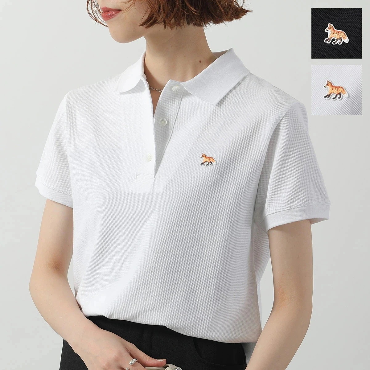 MAISON KITSUNE メゾンキツネ ポロシャツ OW00207KJ7010 レディース 半袖 ベイビーフォックス刺繍パッチ レギュラー 鹿の子 カラー2色