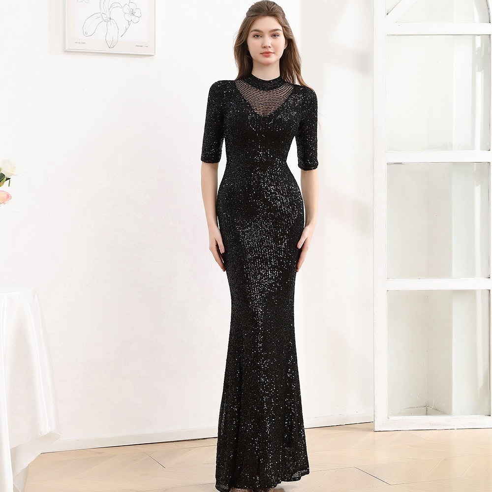 ワンピースドレス イブニングドレス2025宴会イブニングパーティーホストスパンコールロングフィッシュテールドレス ワンピース