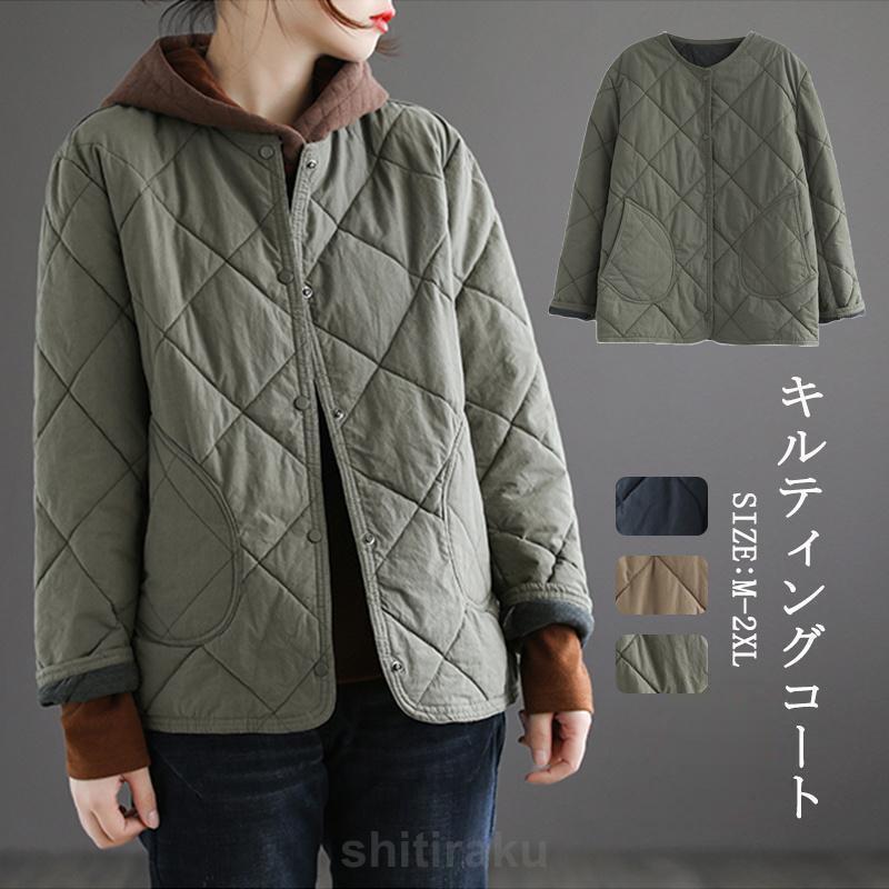 女性用ミッドウェイト丈冬用キルティングショートコート無地軽量ジャケット防寒大型サイズルーズカーディガン