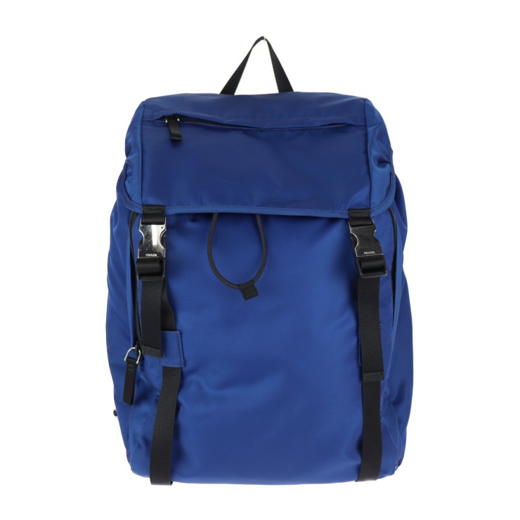 美品 PRADA プラダ リュック・デイパック 2VZ062 バックパック ナイロン ブルー ブラック シルバー金具 三角ロゴプレート 本物保証 中古