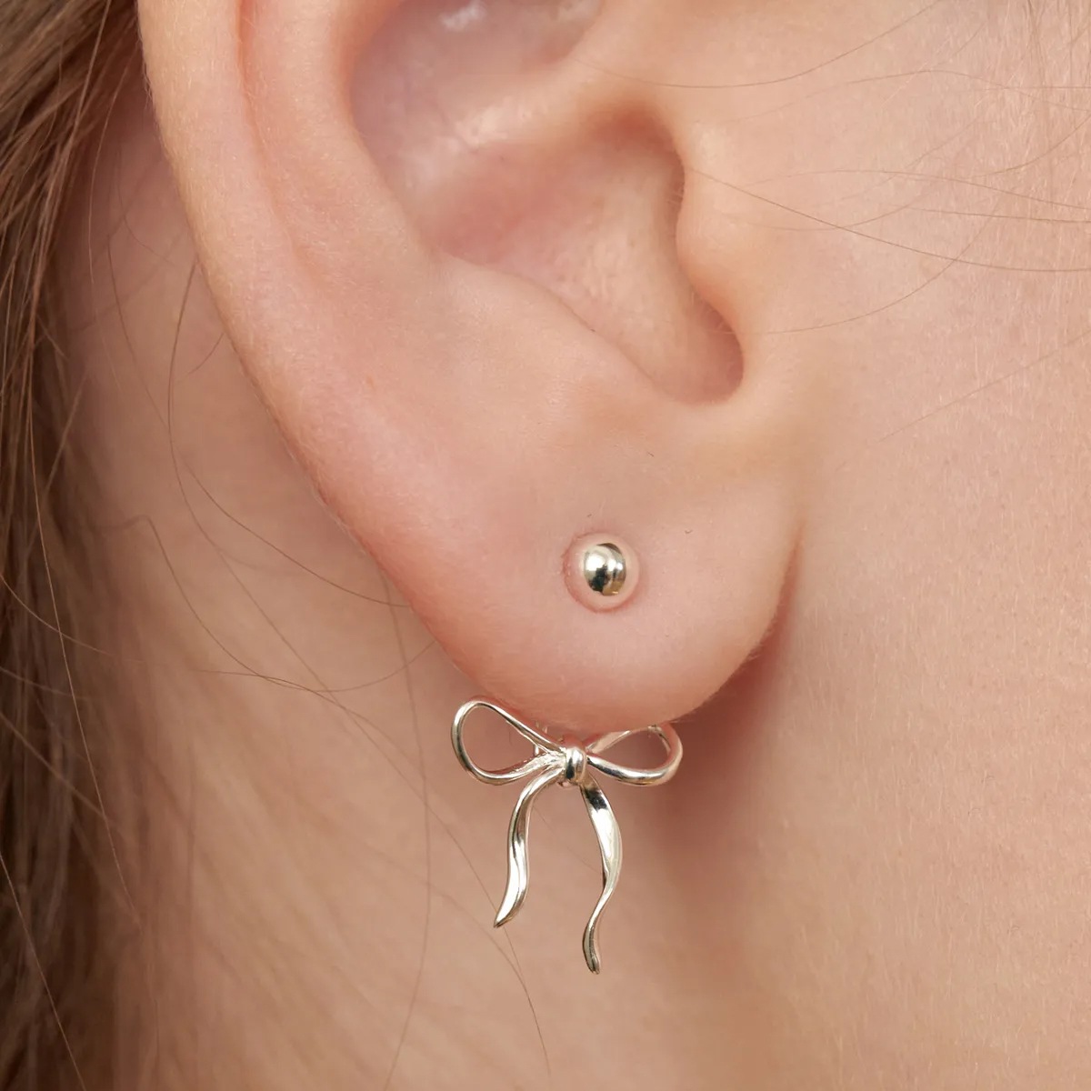 (シルバー925) フレンチ リボン タイ イヤージャケット イヤリング／ピアス／French