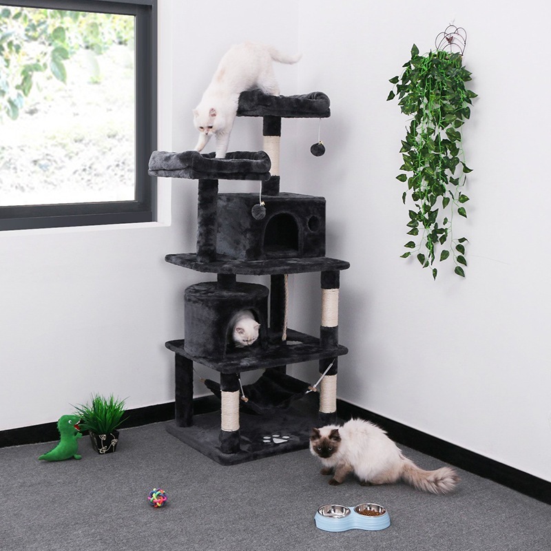 キャットタワー 据え置き スリム ハンモック付 猫タワー キャットハウス 爪とぎ 運動不足 ストレス解消 猫用品 ペット用品 頑丈 安定 猫 ねこ 隠れ家 多頭飼い 猫ハウス 5層