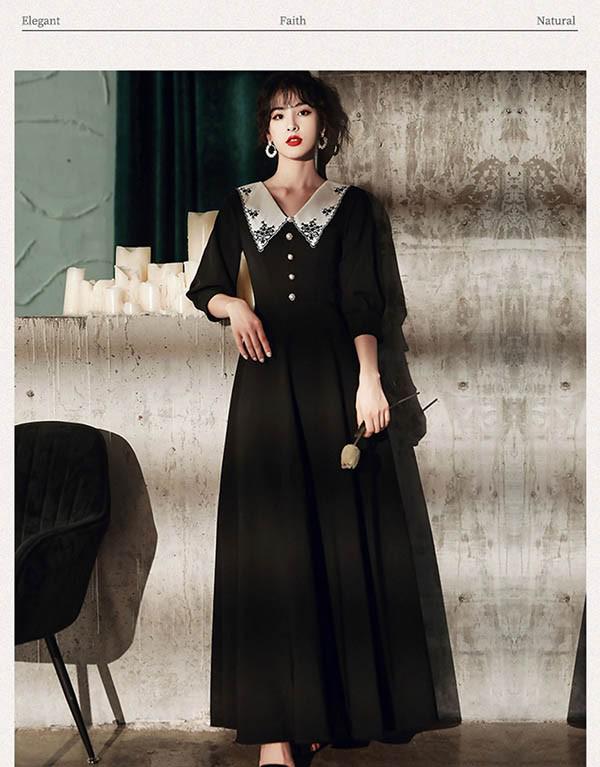 超人気 ロングドレス 演奏会 ピアノ 発表会 ビッグカラー ファスナー フェミニン 小さいサイズ 5分袖付き 袖あり 大人 母親 結婚式 体型カバー 謝恩会 卒業式 花嫁 誕生日会 ステージ 20代