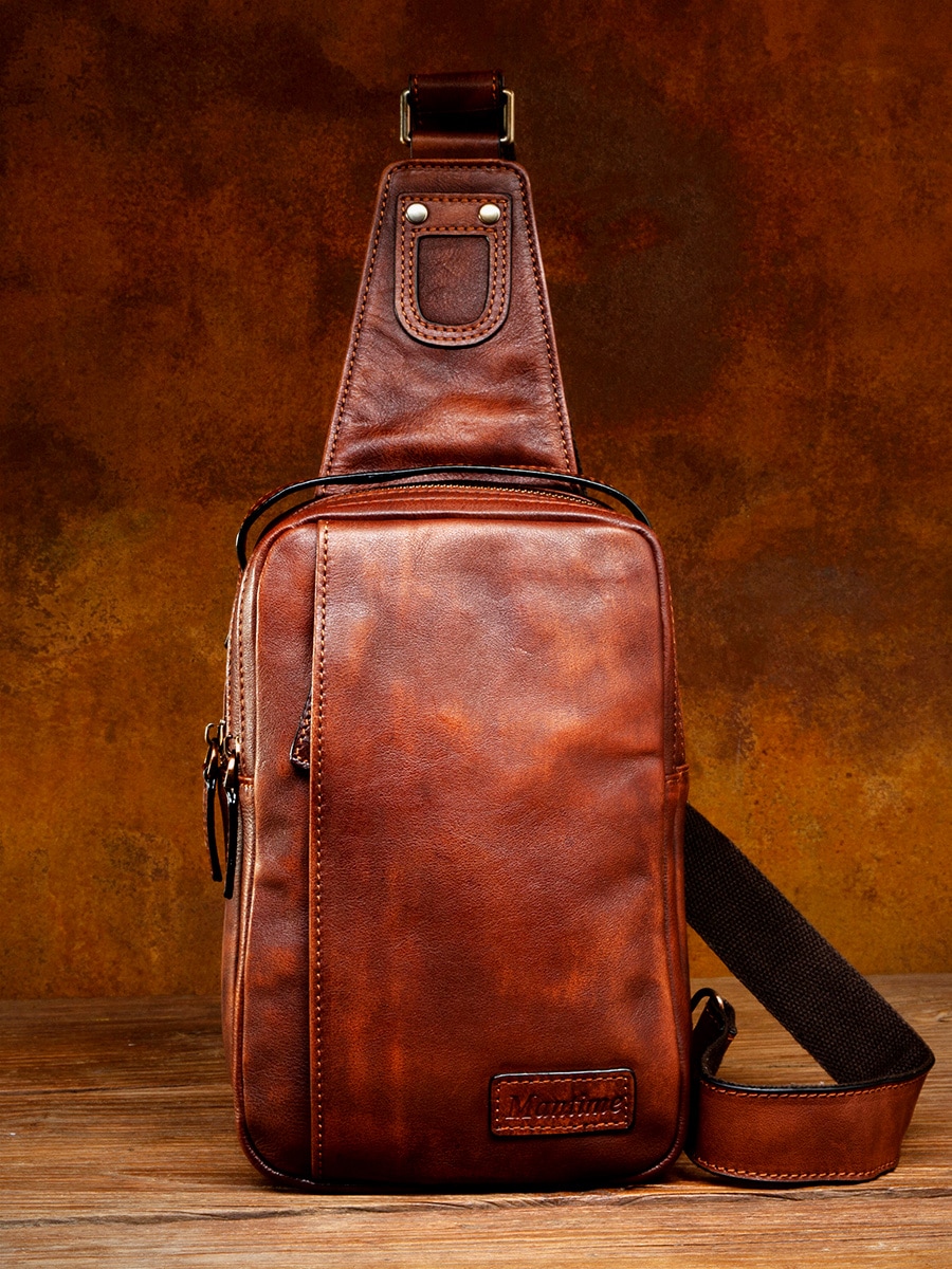 スロータイム手磨き色本革胸バッグ男女カジュアル斜めショルダーバッグ頭層植なめなめ牛革ワンショルダーバッグレトロなバッグ