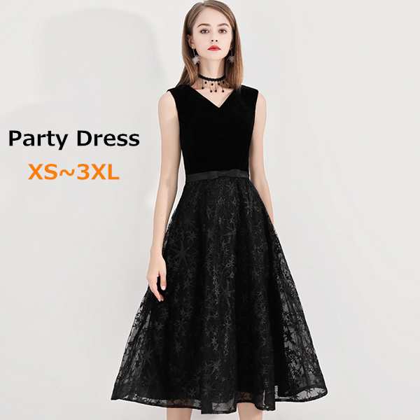 パーティードレス レディース 大きいサイズ ブライダル 演奏会 ブラック お呼ばれ 結婚式 ワンピース フォーマルドレス レディース ノースリーブ Vネック 20代 3
