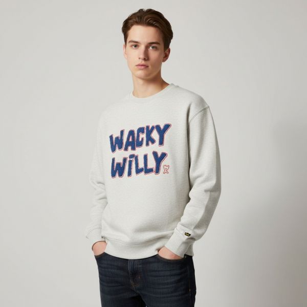 Bouclé Embroidered Crewneck Sweatshirt in Light Gray