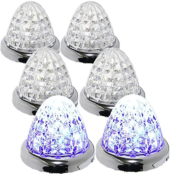 24V トラック用 LED マーカーランプ サイド 8面クリスタルカット仕様 16LED メッキリング 汎用 6個 セット / イエロー 各色 パープル 特注色( パープル 特注色)