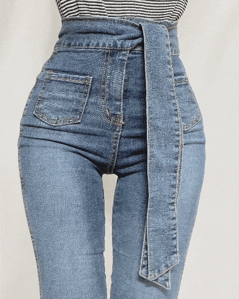 ハイウエスト ウエスト ストリング ロング セミブーツカット パンツ