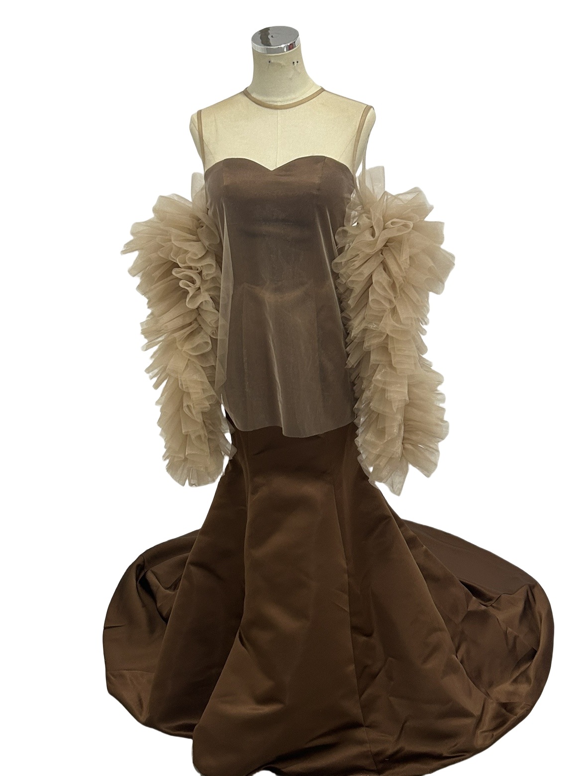 パーティードレス ツーピース トップス ロングトレーン ソフトチュール 光沢感 結婚式 2次会 前撮り