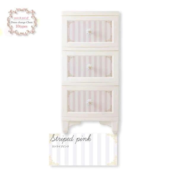 Liloudecoco ドレスチェンジ チェスト 3段 ストライプピンク DPC 03 STPI 衣類