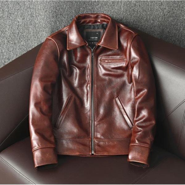新入荷 レザージャケット 牛革 シングルライダース 本革 革ジャン カウハイド カーコート バイクジャケット メンズファッション