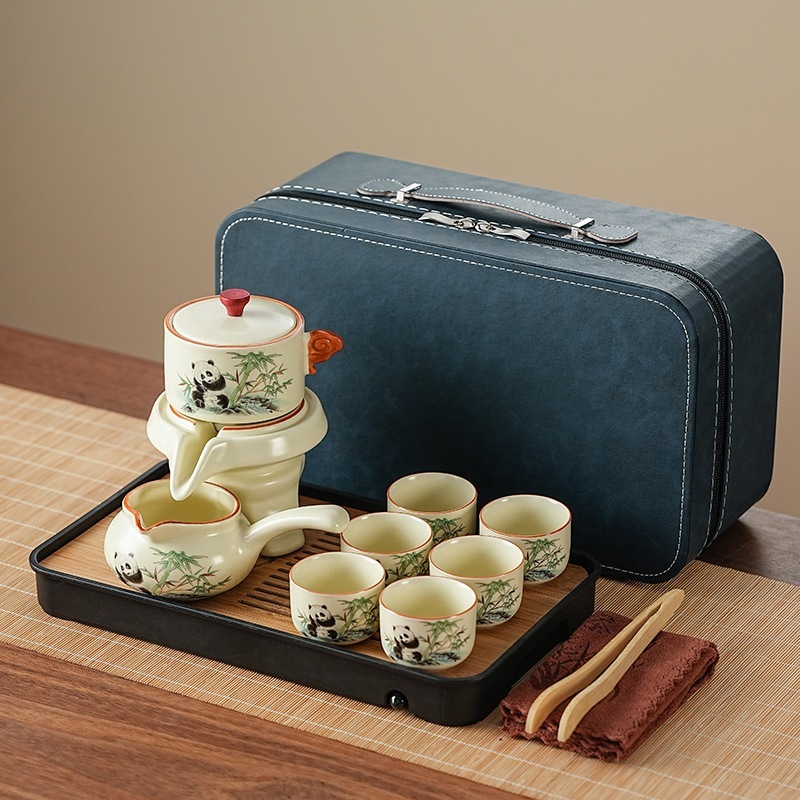 家庭用高級怠け者茶器かわいいパンダ石臼急須黄汝窯レトロオフィス自動茶器セット