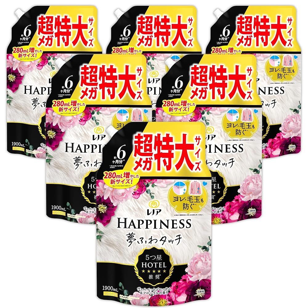 レノア ハピネス 夢ふわタッチ 柔軟剤 ヴェルベットブロッサム&フローラル 詰め替え 1900mL×6袋