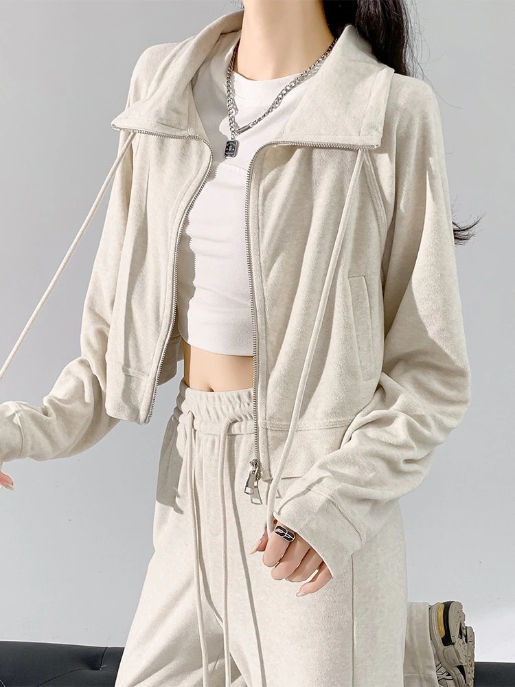 新品入荷！カジュアルセットアップ 秋 百掛け 長袖 立ち襟 カーディガン スウェット 二点セット