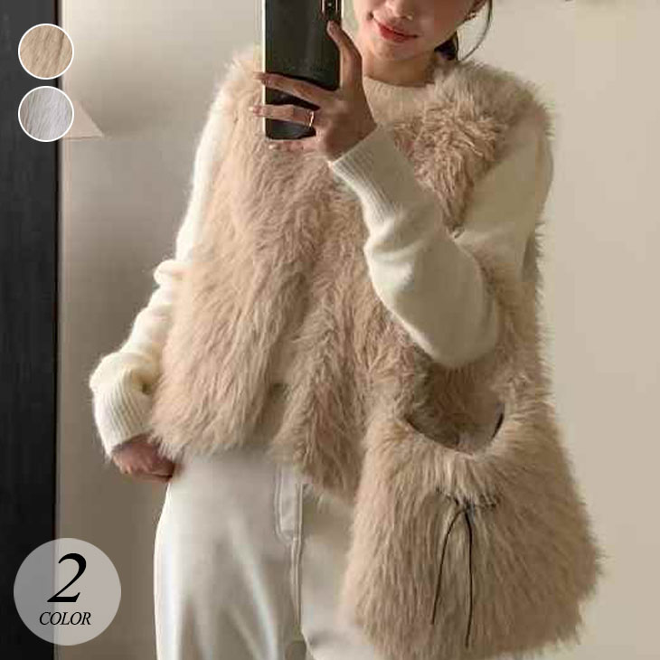ボアバッグ付き ボアベスト レディース 秋 冬 セット ボア ふわふわ もこもこ 暖かい 防寒 保温 お洒落 トップス 羽織り 重ね着 レイヤード 冬スタイル きれいめ 上品 韓国ファッション
