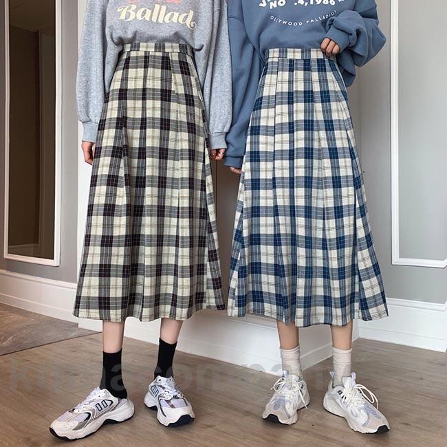 スカート チェック柄 レディース ロングスカート 春 Aライン マキシ丈スカート 秋 チェック柄スカート レトロ Aラインスカート 森ガール