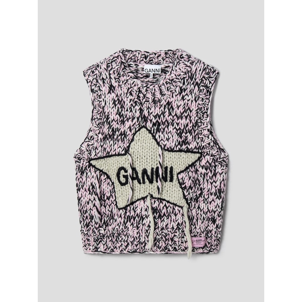 GANNI グラフィックウールハンドニットベスト-ライトピンク QN5151R10Y