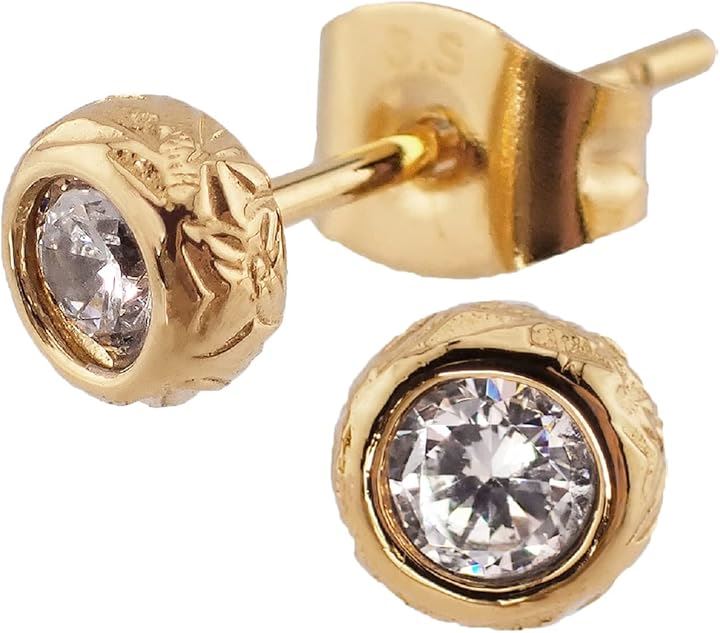 サージカルステンレス製 ハワイアンジュエリー 1石 シンプル プルメリア スクロール 金属アレルギー対応 ピアス(ゴールド)