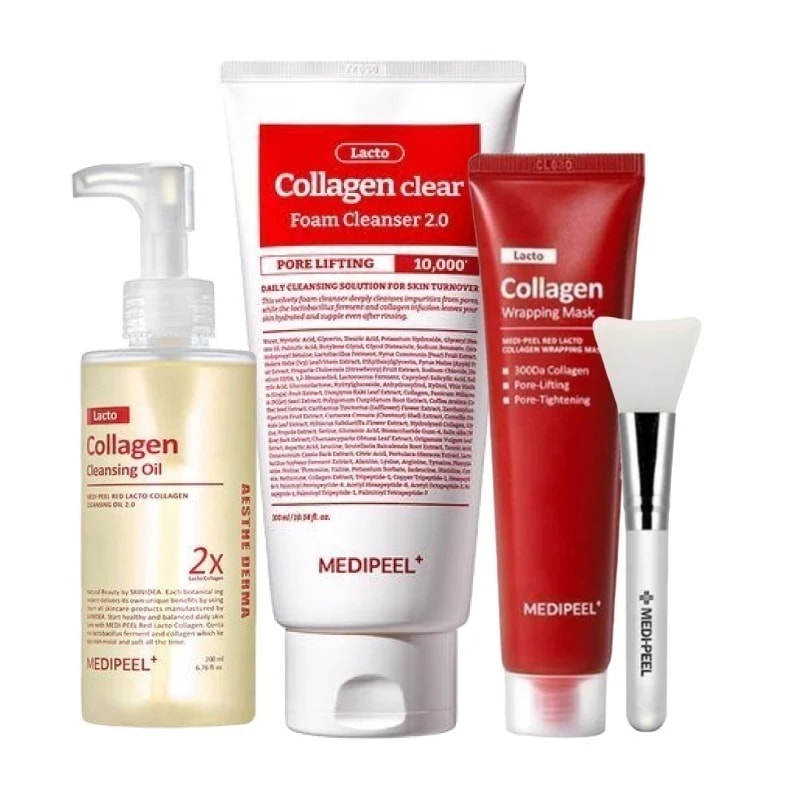 レッドラクトコラーゲン 毛穴ケア セット(オイル 200ml+フォーム300ml+ラッピングマスク70ml+パックブラシ)