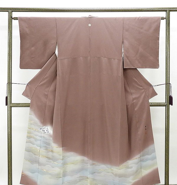 日本半額色留袖 正絹 じゅらく謹製 横山大観 身丈154cm 裄丈62.5cm 色留袖 三つ紋 美品 リサイクル 着物 f0947 留袖