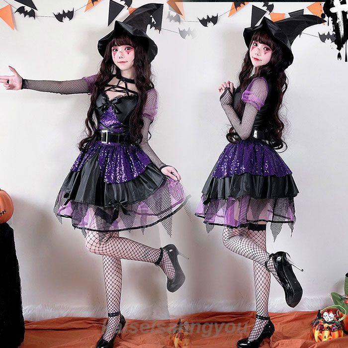 ハロウィン レディース ウィッチ 仮装 衣装 巫女 魔女 大人 コスチューム ハロウィン 魔法少女 可愛い 女性 ドレス ワンピース ブラック 黒 衣30%制限
