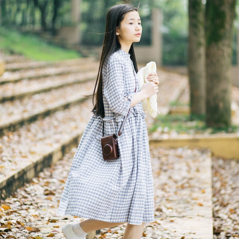 1008.ガーリーチェック柄ワンピース（ブルー）