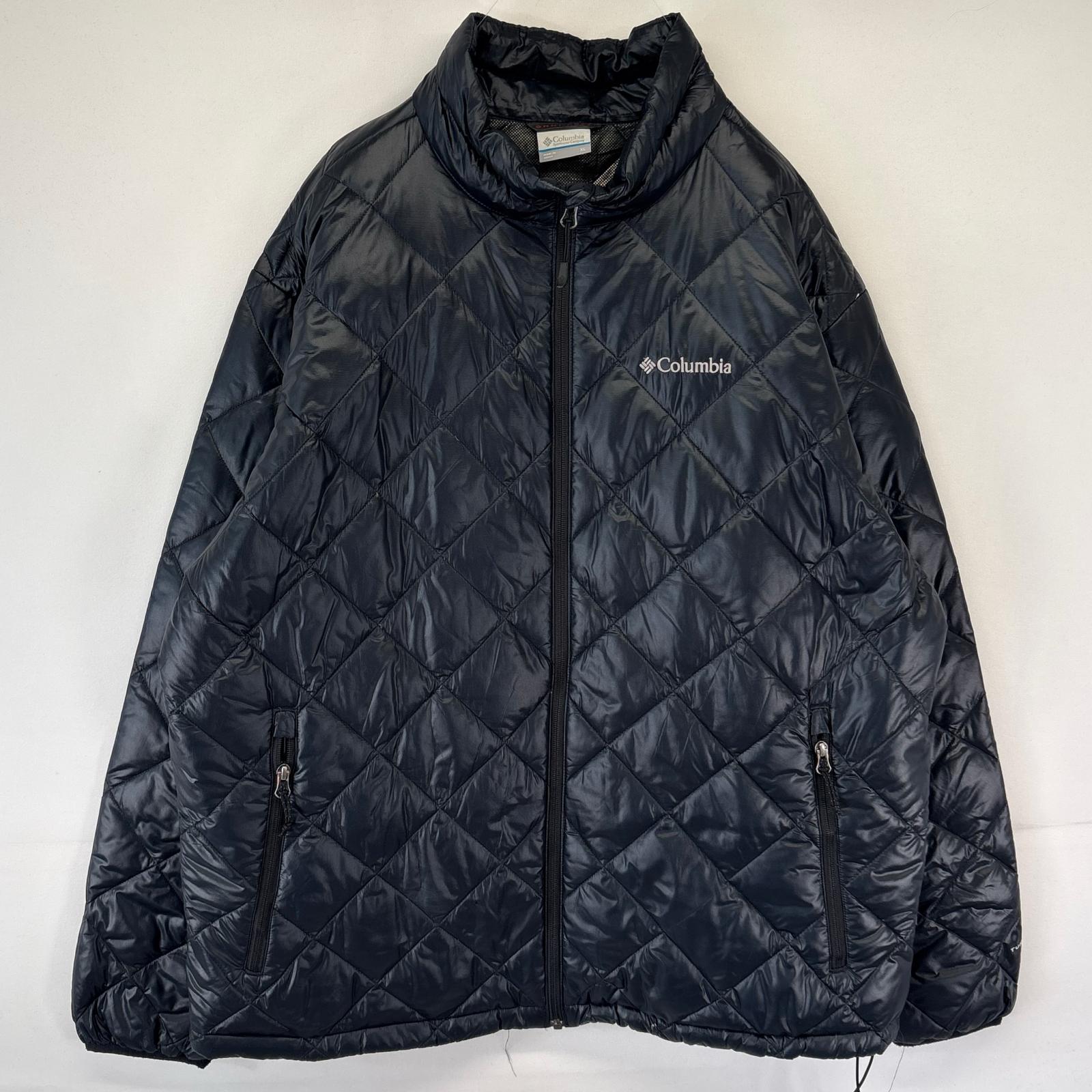 古着 ナイロンジャケット キルティング ダウン ワンポイントロゴ アウトドア XL ブラック メンズ