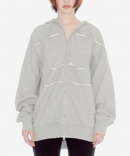 YOUHEE RIBBON 長袖 フード ファスナー パーカー ☆ジェニー着用☆【YOUHEE】☆YOUHEE RIBBON HOOD ZIP-U.P