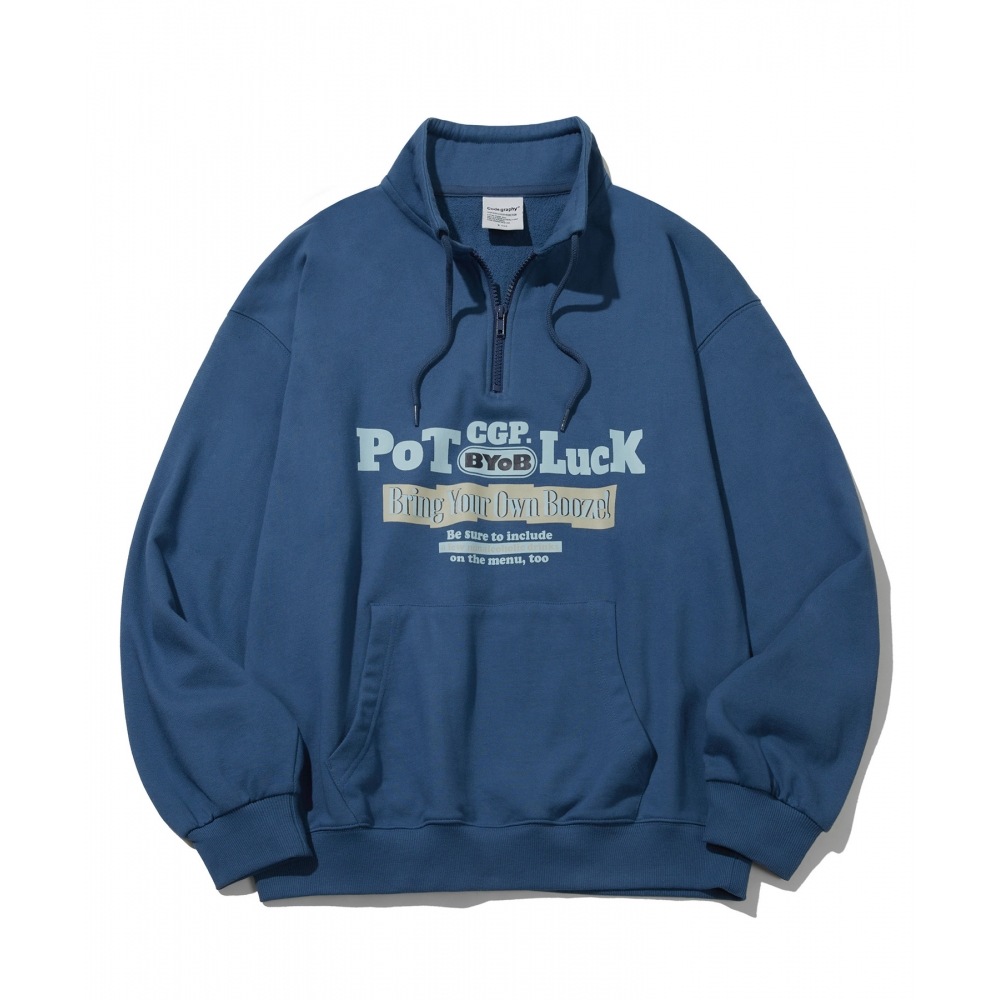 CODEGRAPHY POT LUCKネックストリングハーフジップマントマン_ブルー