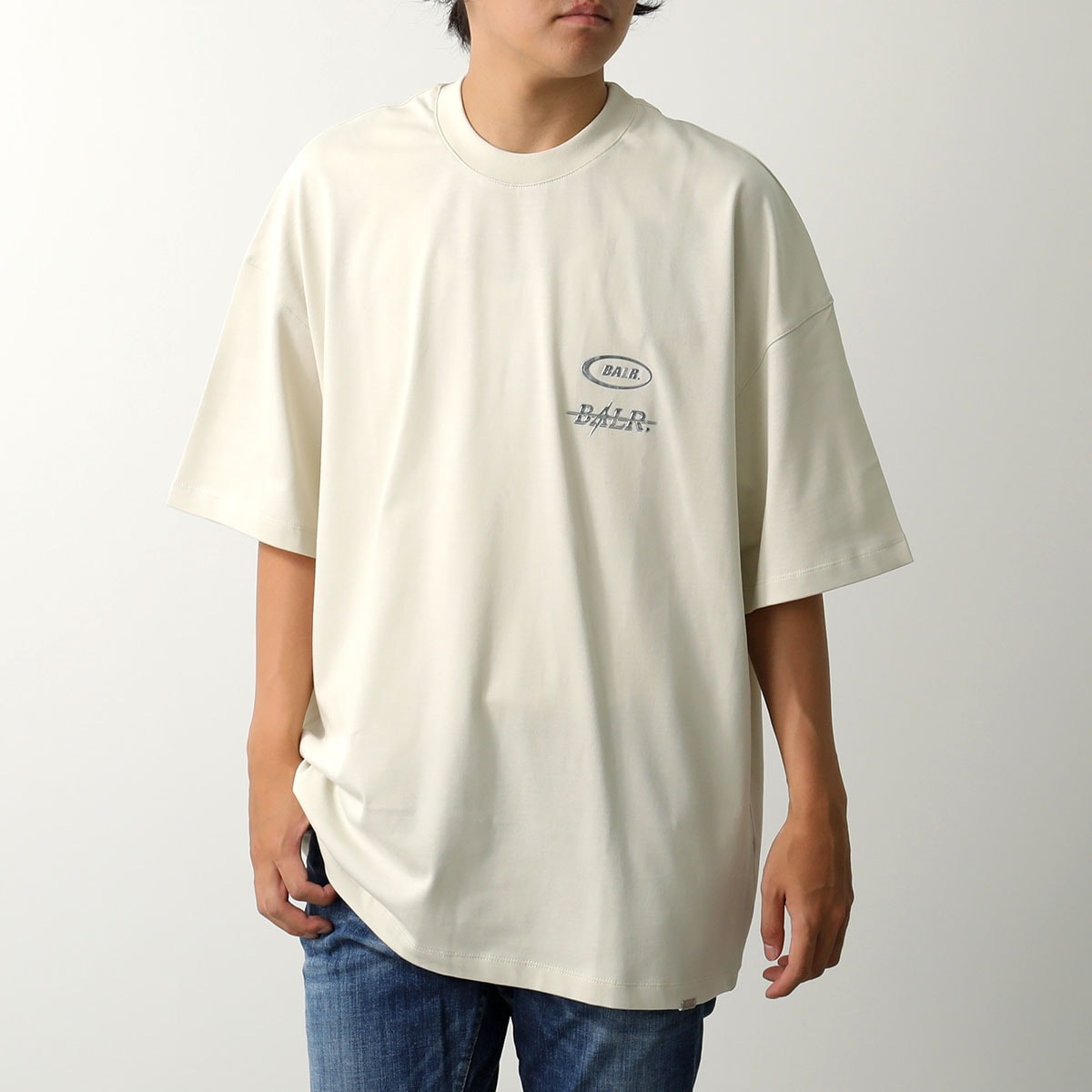 BALR. ボーラー Tシャツ Metallic Box T-Shirt B1112.1300 メンズ メタリック ロゴ 半袖 カットソー ロゴT クルーネック コットン LightBeige