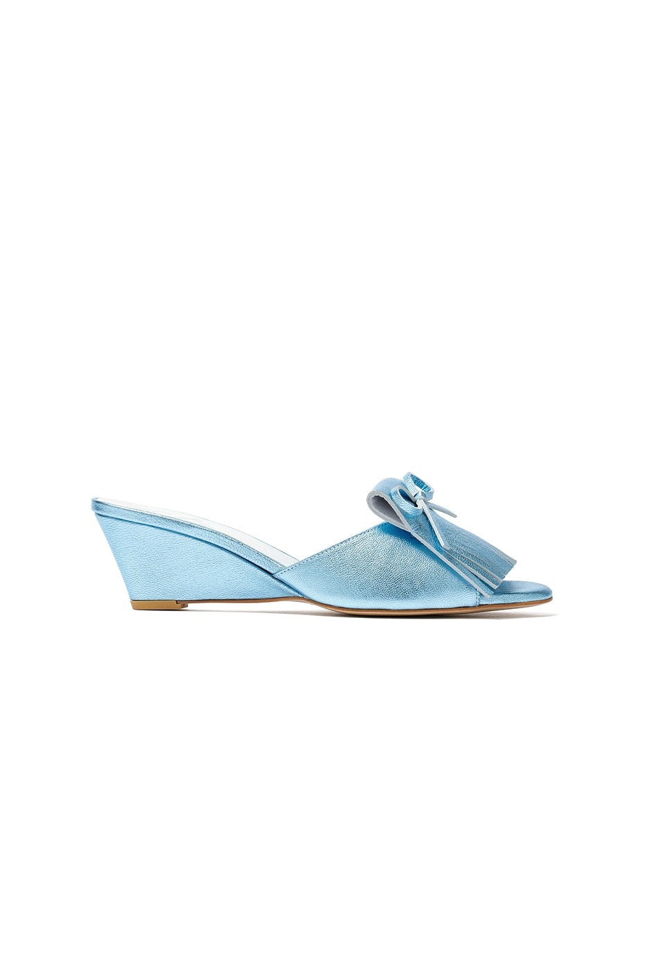 【OPEN Yy】 FRINGE WEDGE MULE : BLUE