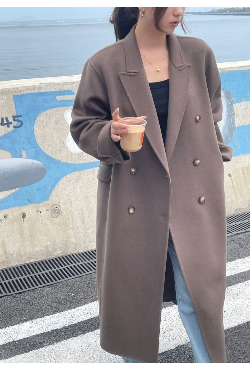 ロングチェスターコート　レディース　ダブルブレスト　アウター　ゆったり　体型カバー　ジャケット　オーバーサイズ　秋冬　大きいサイズ