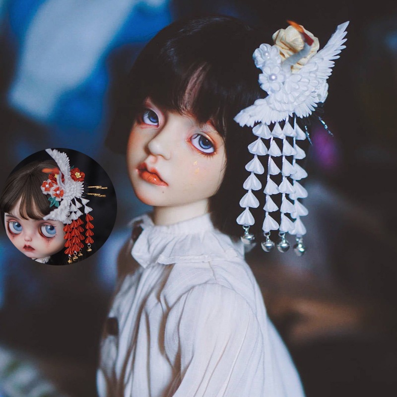 BJDドールアクセサリー 和風髪飾り 細工 鶴 花魁 SD/ブライスサイズ人形用着物コーディネート