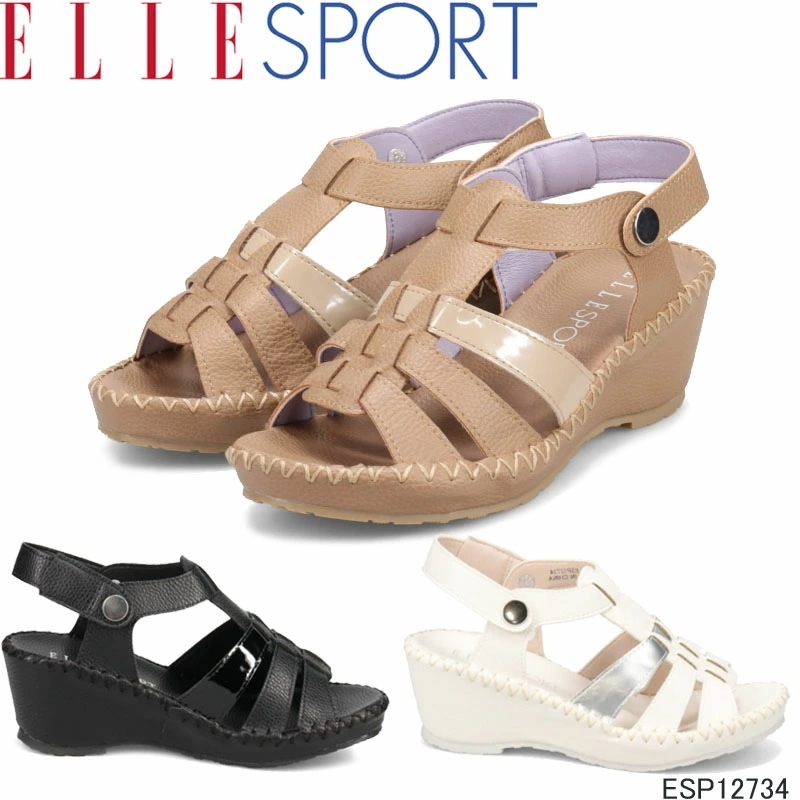 エルスポーツ ESP12734 ELLE SPORT マドラス 可動式ベルト フットベッドサンダル madras ブラック ベージュ ホワイト 婦人靴 レディース 5,005円