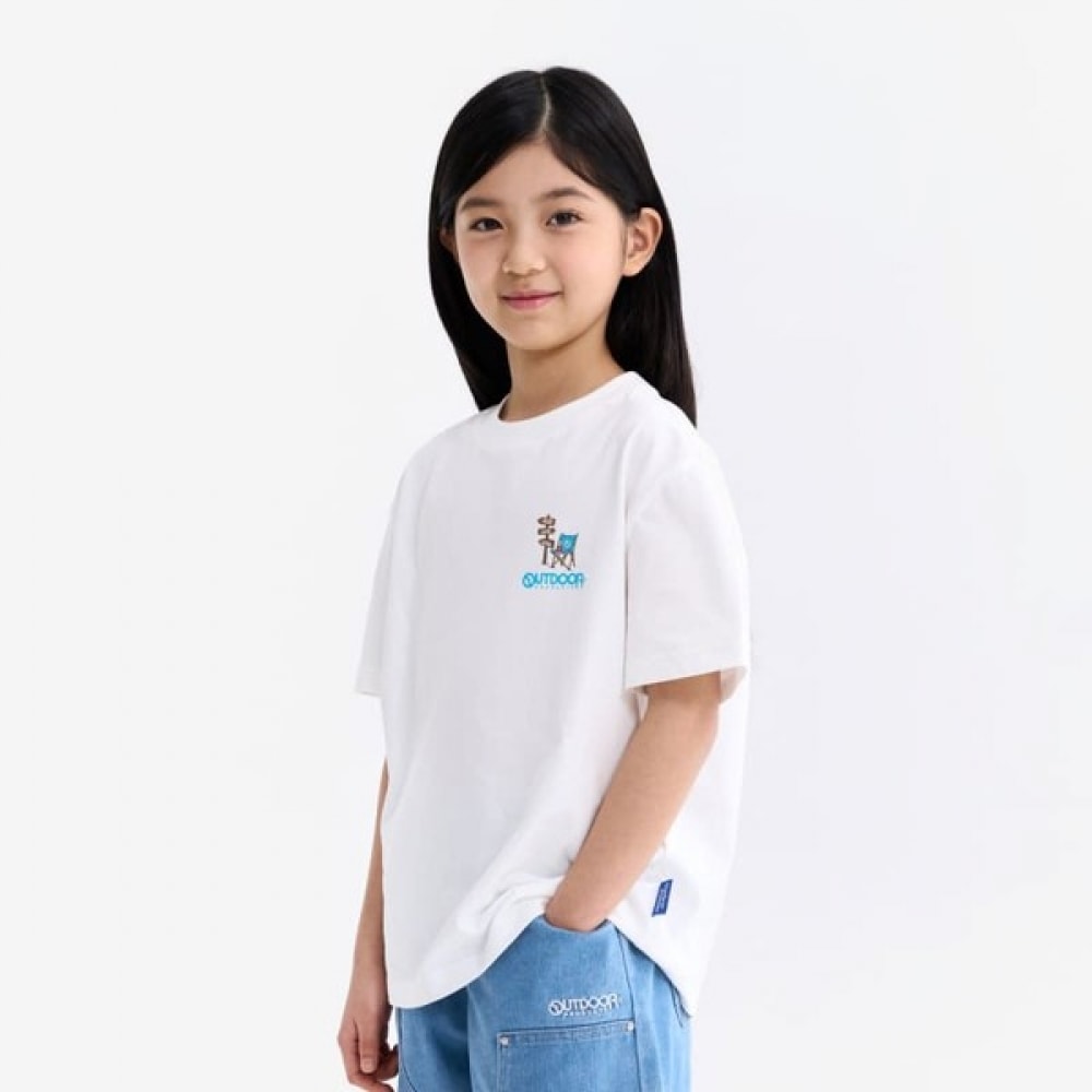 [アウトドア用品キッズ] キャンピングバックグラフィック半袖Tシャツ (アイボリー) OD252ISS08_IVY