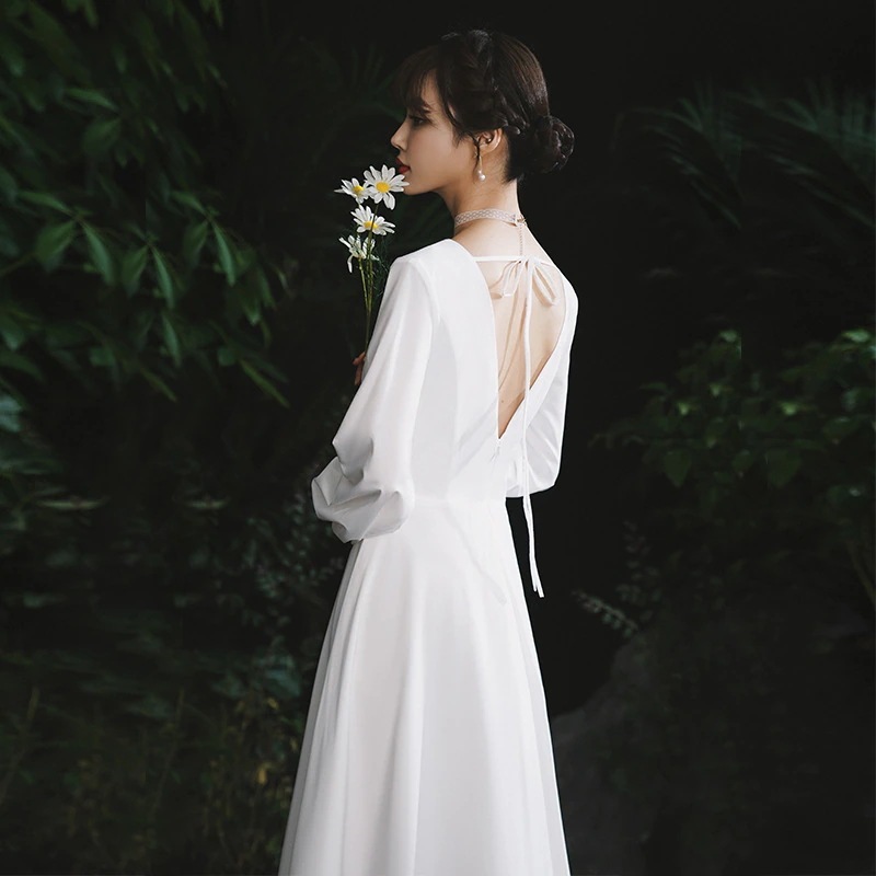 ワンピースドレスドレスライトウェディングドレス韓国夏の長袖旅行ティアラアウトドアウェルカムホワイトエンゲージメントドレス
