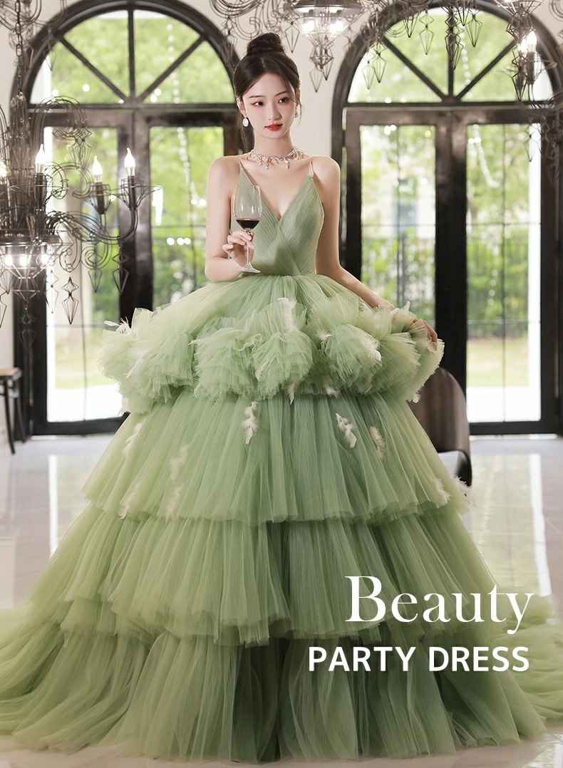 人気新品レディースドレス ロングドレス 花嫁ドレス ウェディングドレス パーティー グリーン チュールスカート 礼服 イブニングドレス 上品 きれいめ 宴会 披露宴 撮影 前撮り 後撮り 編み上げ チ