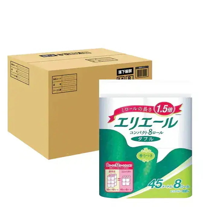 【1箱】トイレットティシュー コンパクト 45M 8ロール ダブル×８個