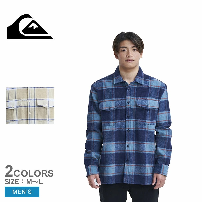 FIERCE VOLCANO LS シャツ QSH233041 メンズ トップス ウェア 長袖 シャツ カジュアル シンプル ブランド チェック ロゴ サーファー ブルー 青