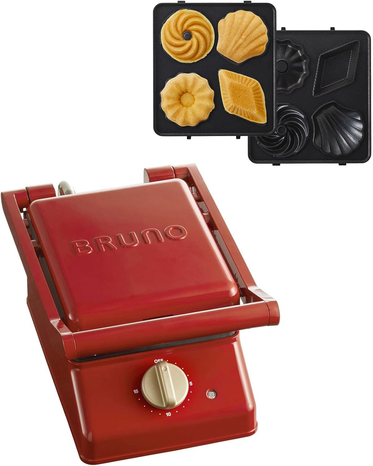ブルーノ グリルサンドメーカー シングル 本体 プレート2種 (ホットサンド ミニケーキ) レッド Red 赤 ホットサンドメーカー おしゃれ 電気 耳まで焼ける 朝食 パン 食パン タイマー付き プ