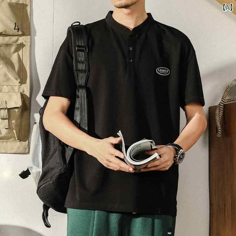 ポロシャツ メンズ 黒 コットンTシャツ 半袖 夏 アメリカ トップス カジュアル コットン Tシャツ アメリカンカジュアル 都会的
