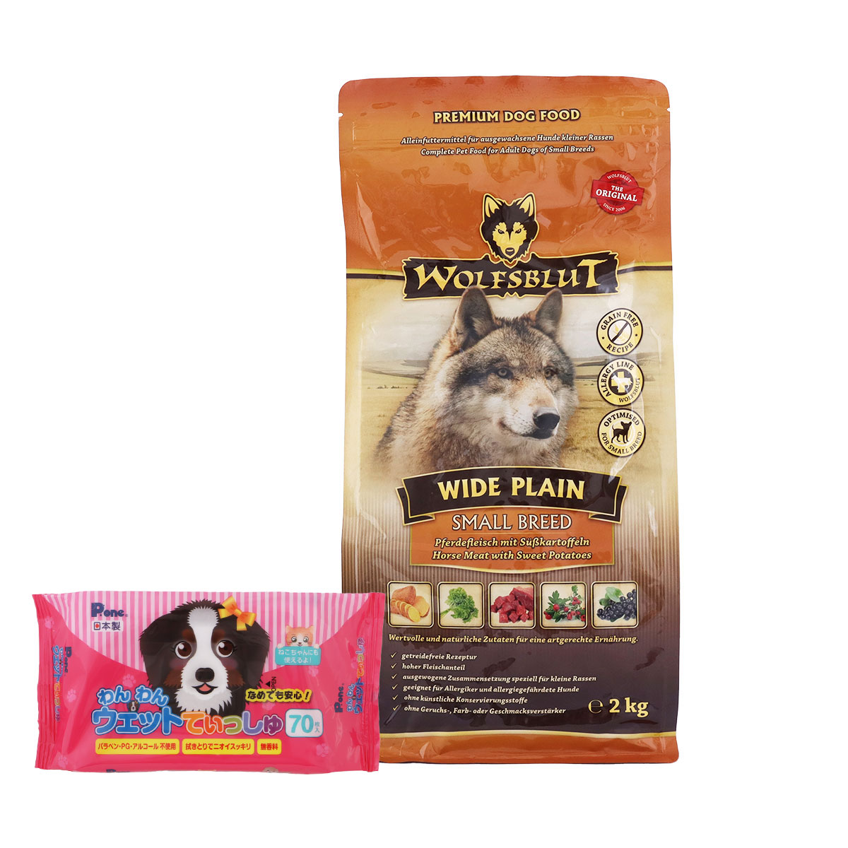 ウルフブラット スモールブリード ワイド プレーン（ホースとスイートポテト） 2kg【わんわんウエットてぃっしゅ1個付き】