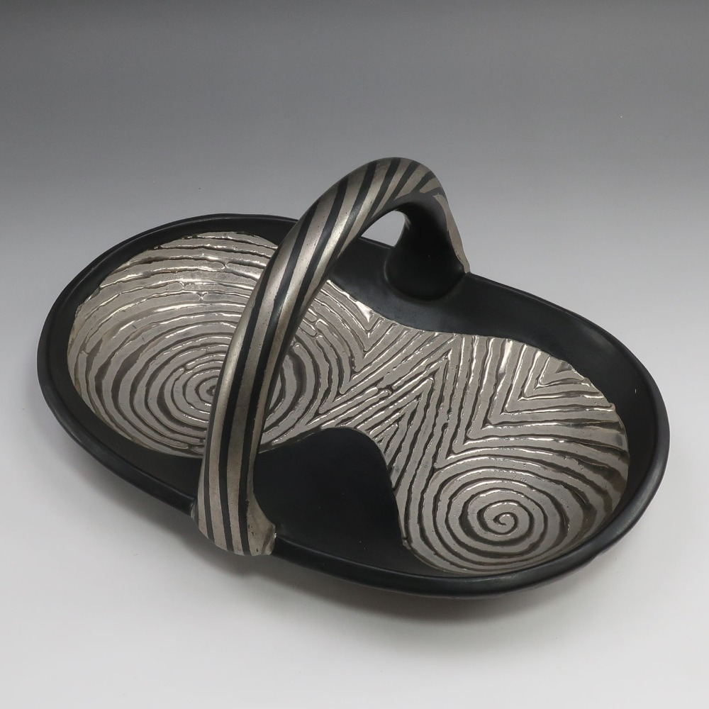 柳原睦夫 作 【 ギンオリベ 手付鉢 】 茶道具 陶磁器 _ 中古品 Aランク