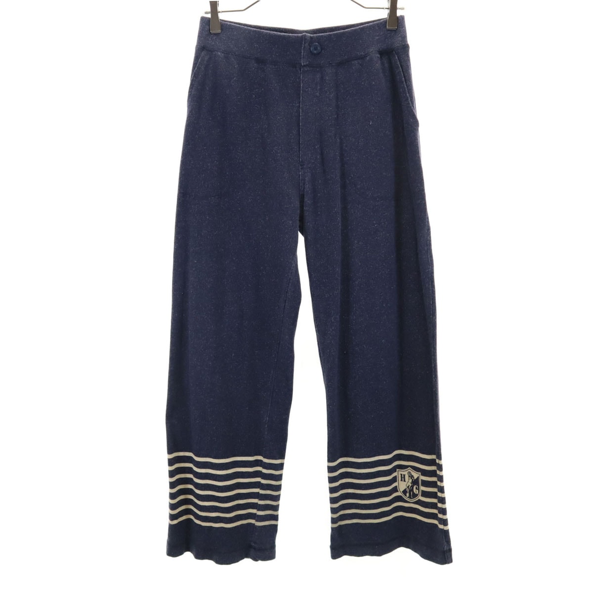 日本製 リネンブレンド イージーパンツ FREE ネイビー レディース 古着 5,088円