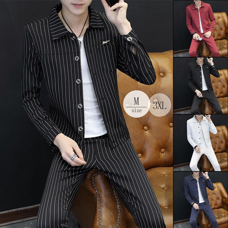 ベストセラースーツ メンズ カジュアルジャケット ストライプ 2ピーススーツ テーラードジャケット アウター お洒落 スリム2点セット ストライプ ジャケット アウター お洒落 スリム スーツ 2点セ