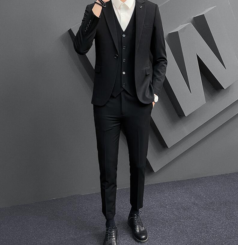 おすすめ品【高品質】紳士服 3色 メンズスーツ3点セット スリーピース 無地 3ピースセット 洗濯可能 ジャケット＋ズボン＋ベスト セットアップ 一つボタン 細身タイプ S M L XL XXL XX