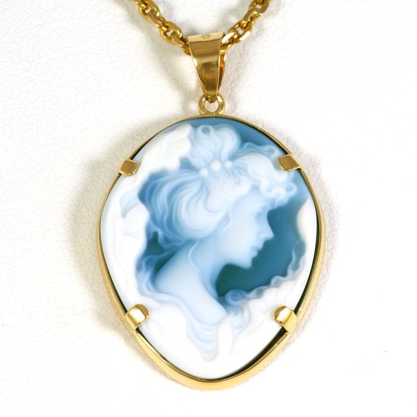 K18 18金 YG ネックレス ストーンカメオ カード鑑別書 中古