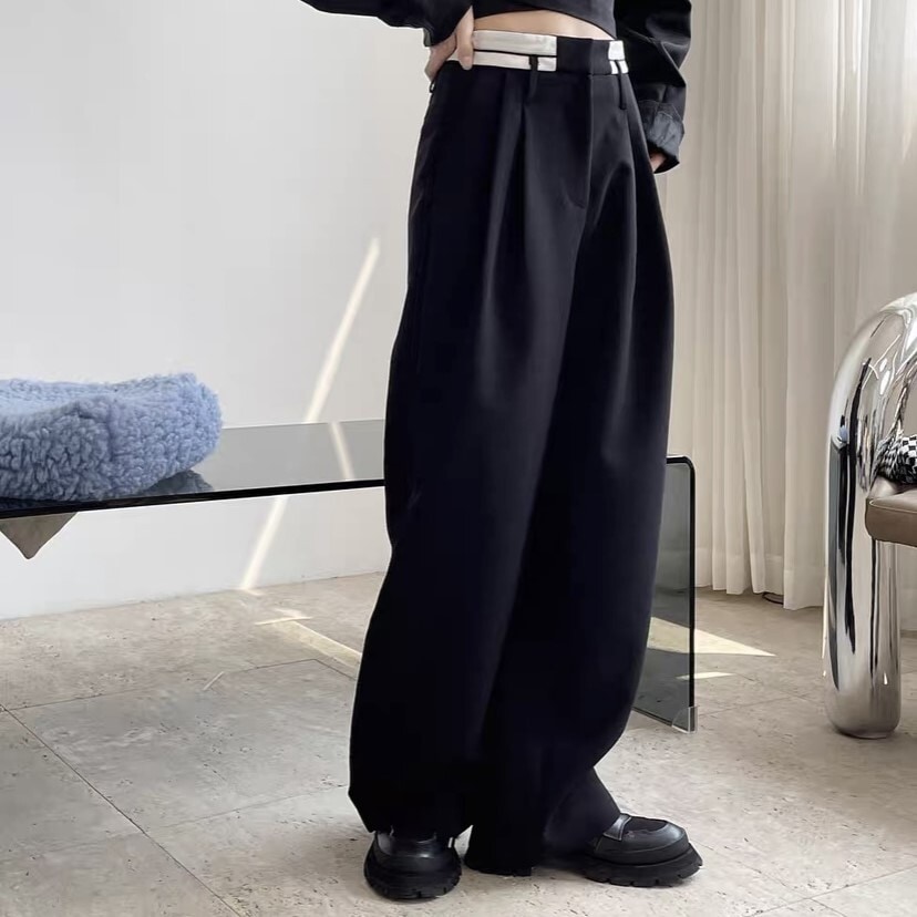 ユニセックス メンズ レディース パンツ ストレートパンツ テーパードパンツ ワイドパンツ ロング スリム ストレート Iライン ファスナー ポケット ハイウエスト ボタン きれいめ シンプル