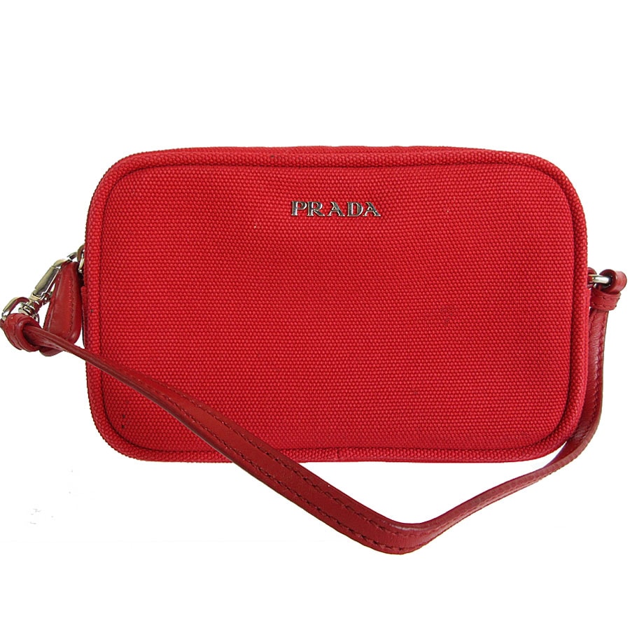 プラダ PRADA ポーチ キャンバス/レザー レッド シルバー レディース s0046g