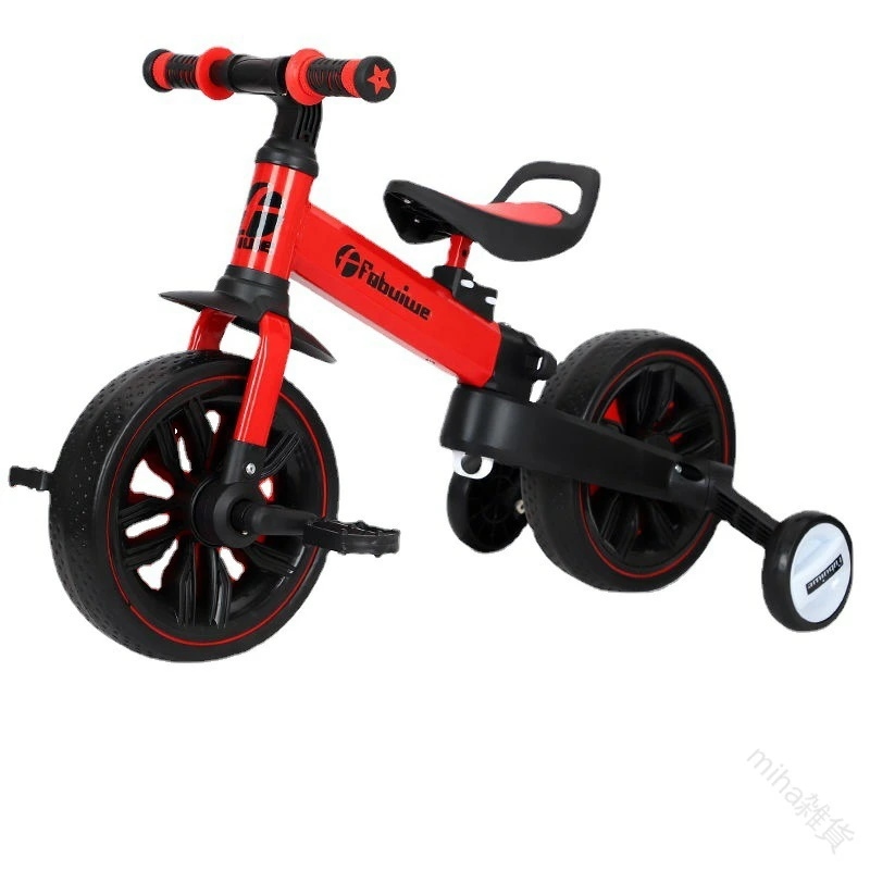 キッズバイク三輪車 2-6歳子供用 4in1 多機能補助輪付き 折りたたみ収納 バランスバイク 押し棒付き ペダル後付け ワンタッチ組立 サドル調整可 自転車 誕生日プレゼントに最適